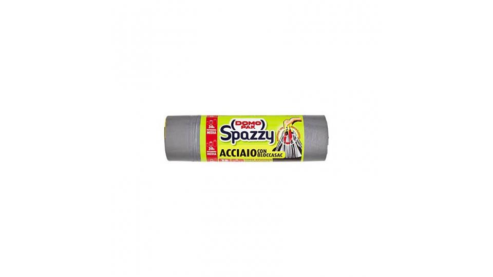 DomoPak - Spazzy, Sacco Acciaio con Bloccasac - 4 confezioni da 15 sacchi [60 sacchi]