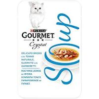 Gourmet Crystal Soup Delicato Brodo per il Gatto, con Tonno Naturale, Guarnito con Gamberetti, 40 g - Confezione da