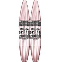 Maybelline New York Mascara Volumizzante Ciglia Sensazionali, Volume Effetto Ventaglio, Confezione da 2 Pezzi, Nero