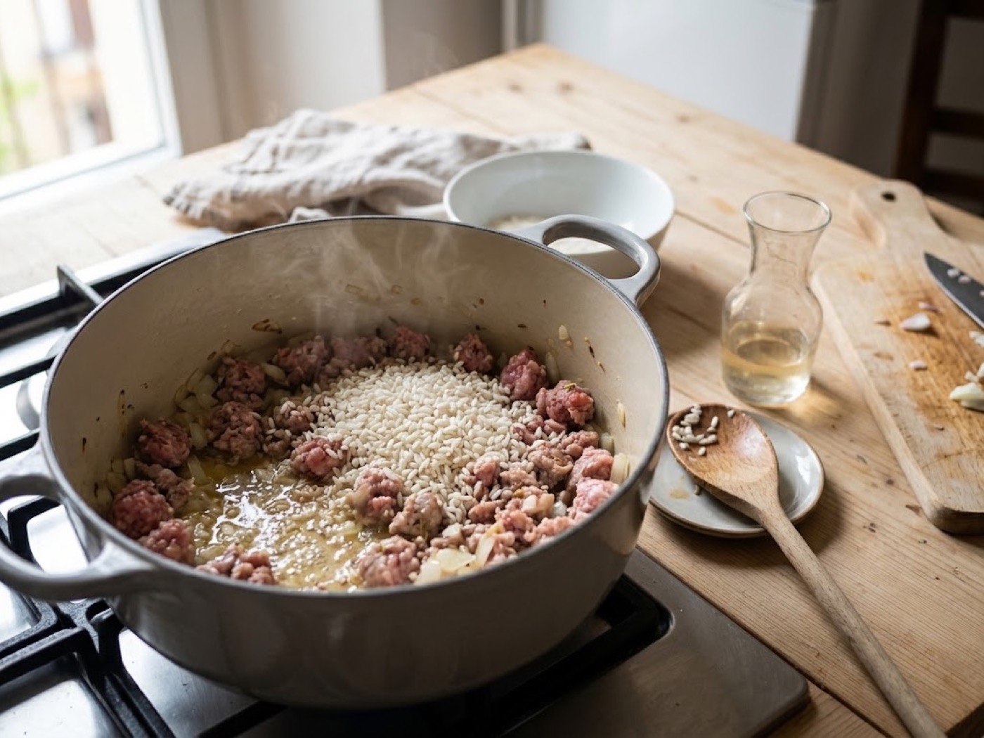 Sformato di riso salsiccia e scamorza, passaggio 2