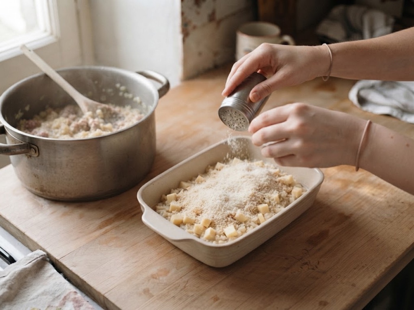 Sformato di riso salsiccia e scamorza, passaggio 6