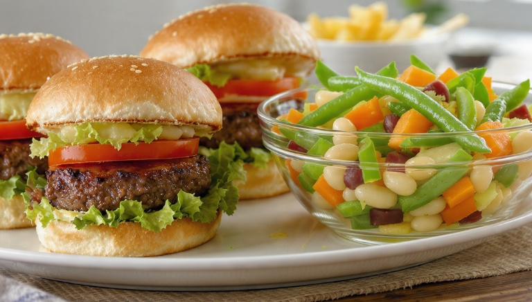 Hamburger e insalata di legumi