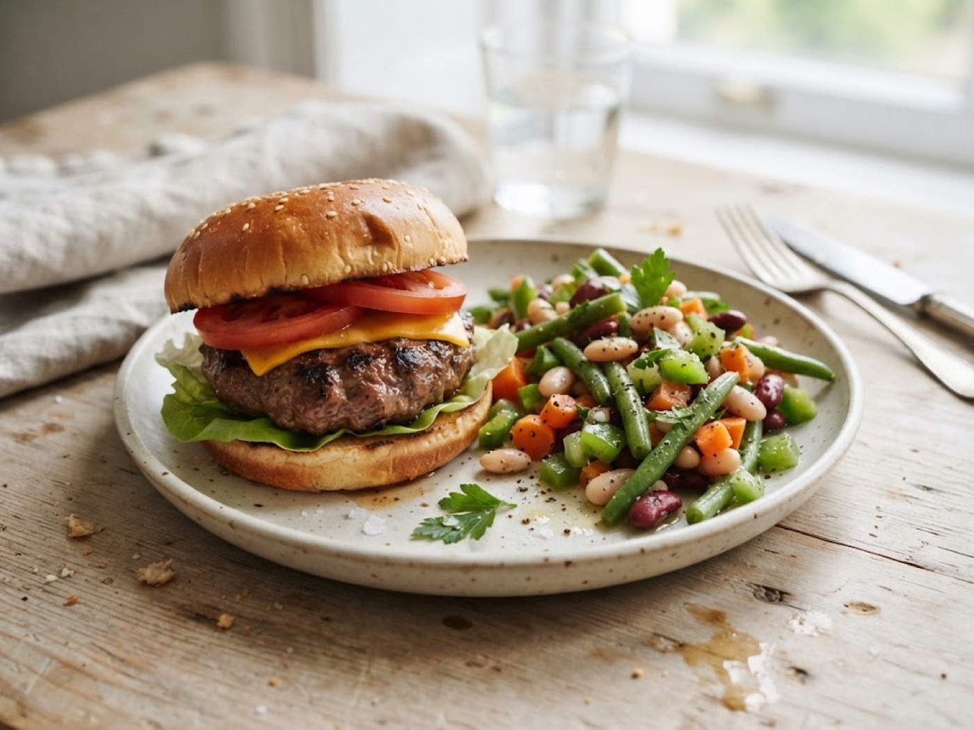 Hamburger e insalata di legumi