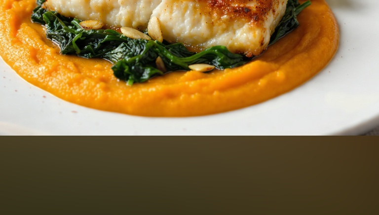 Merluzzo alla mugnaia con spinaci e puree di carote