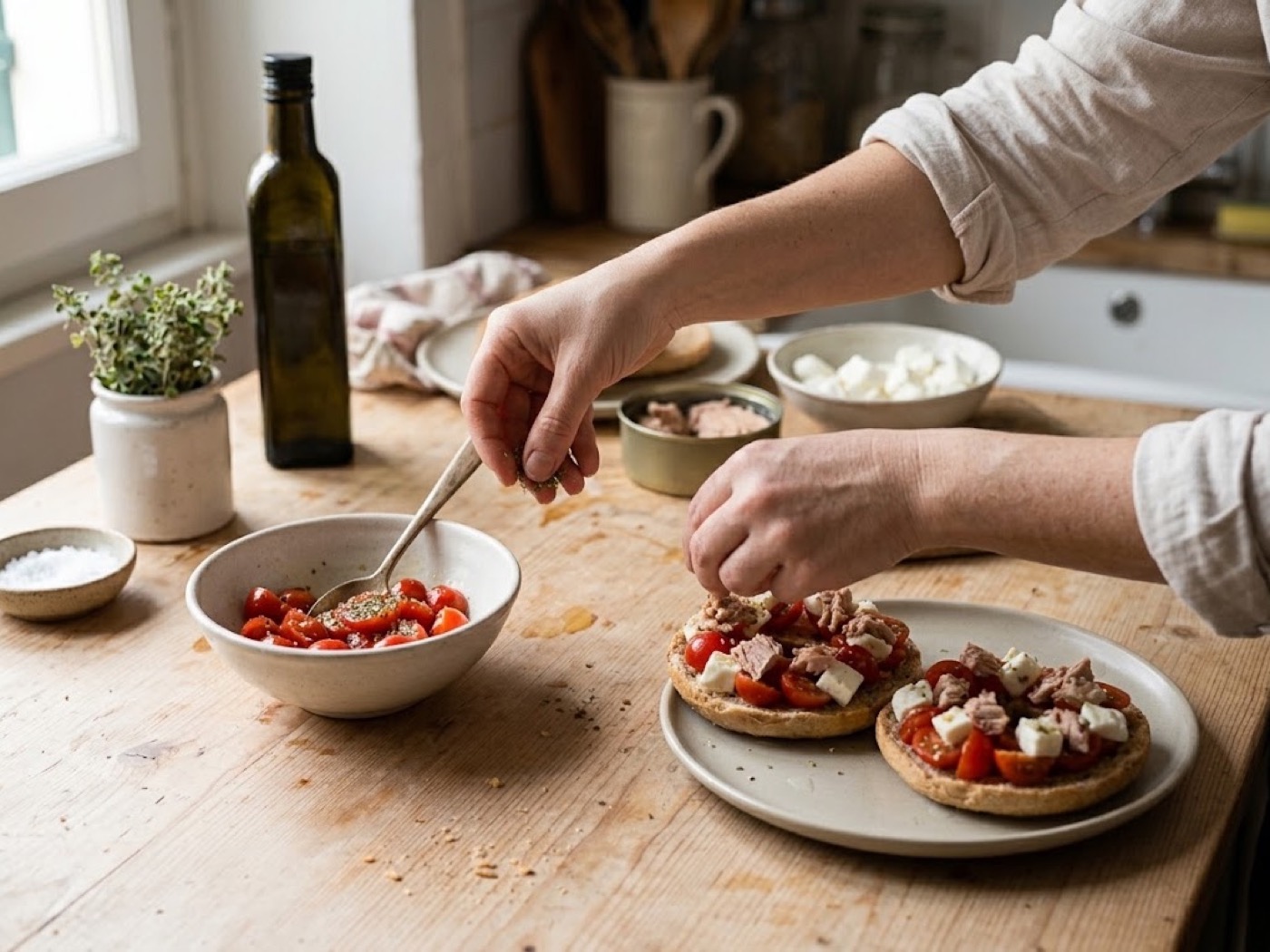 Friselle con mozzarella, pomodorini e tonno, passaggio 3