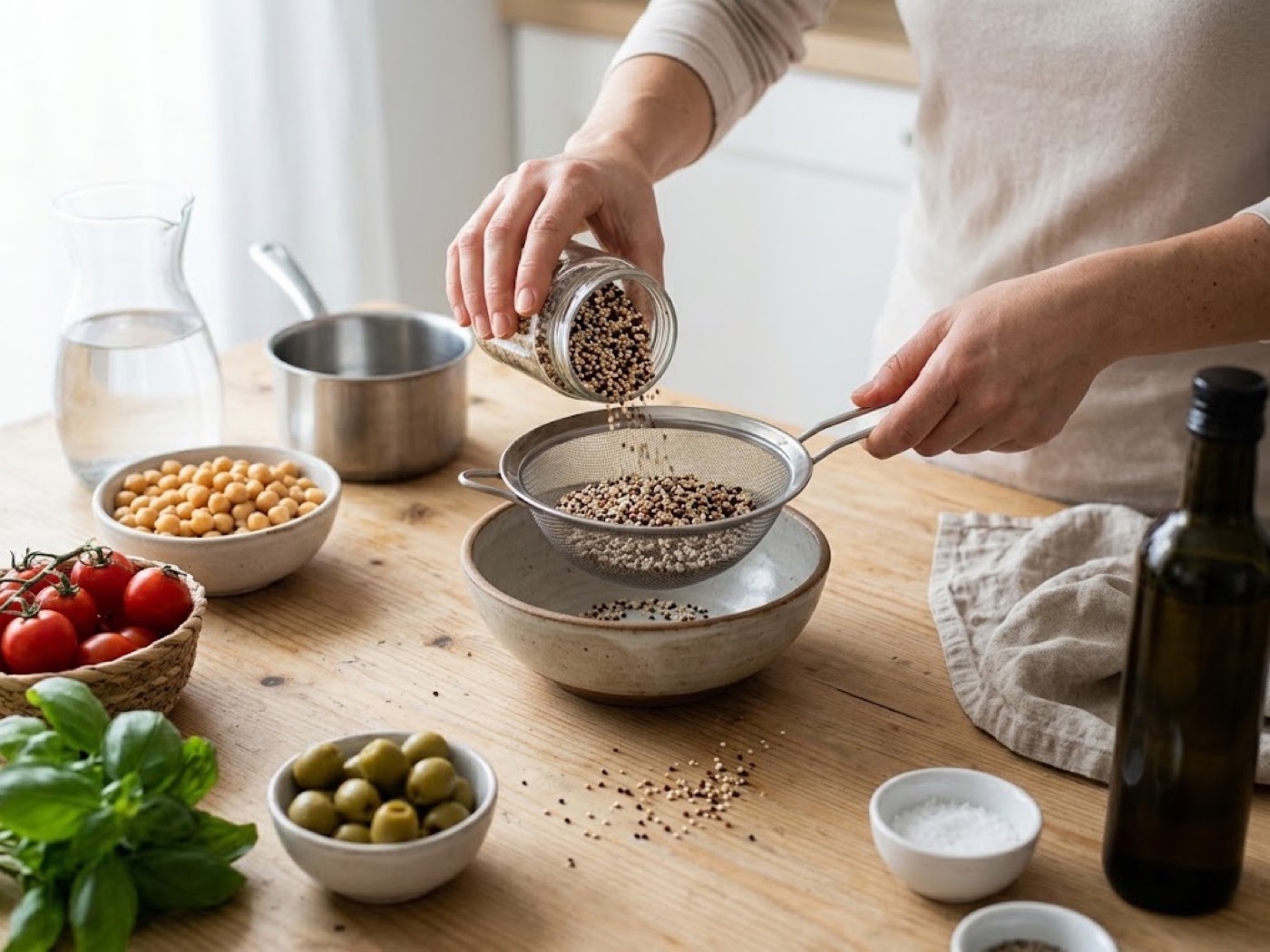 Tris di quinoa pomodorini e ceci, passaggio 1