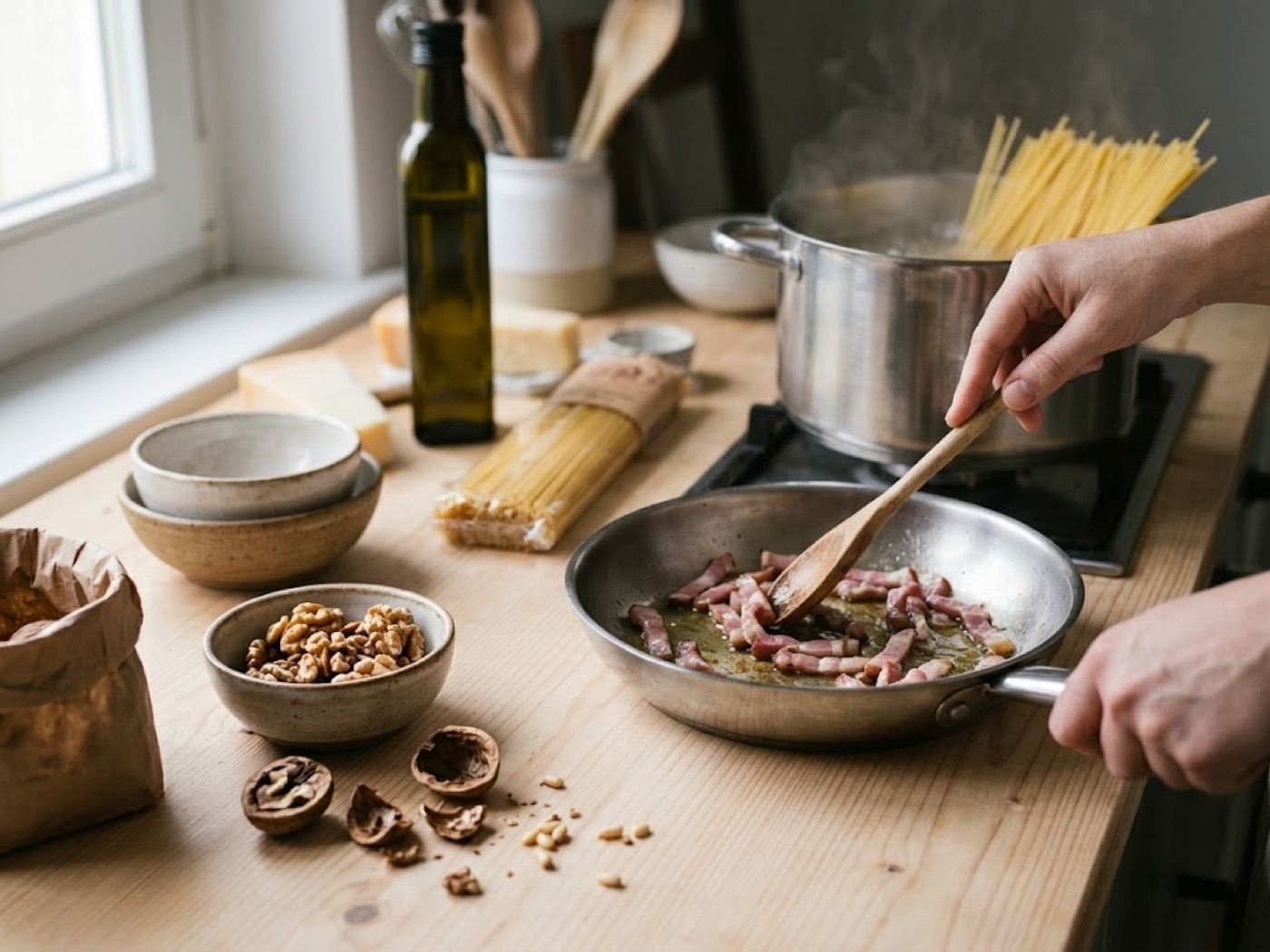 Linguine al pesto di noci, passaggio 3