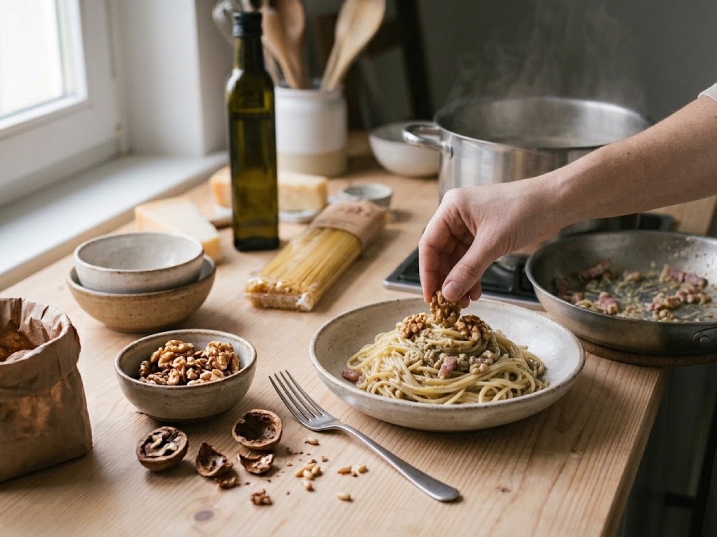 Linguine al pesto di noci, passaggio 6