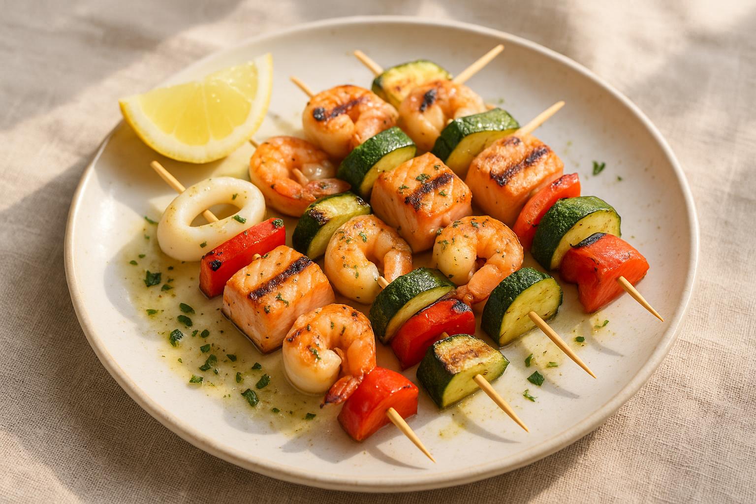 Spiedini di pesce alla griglia