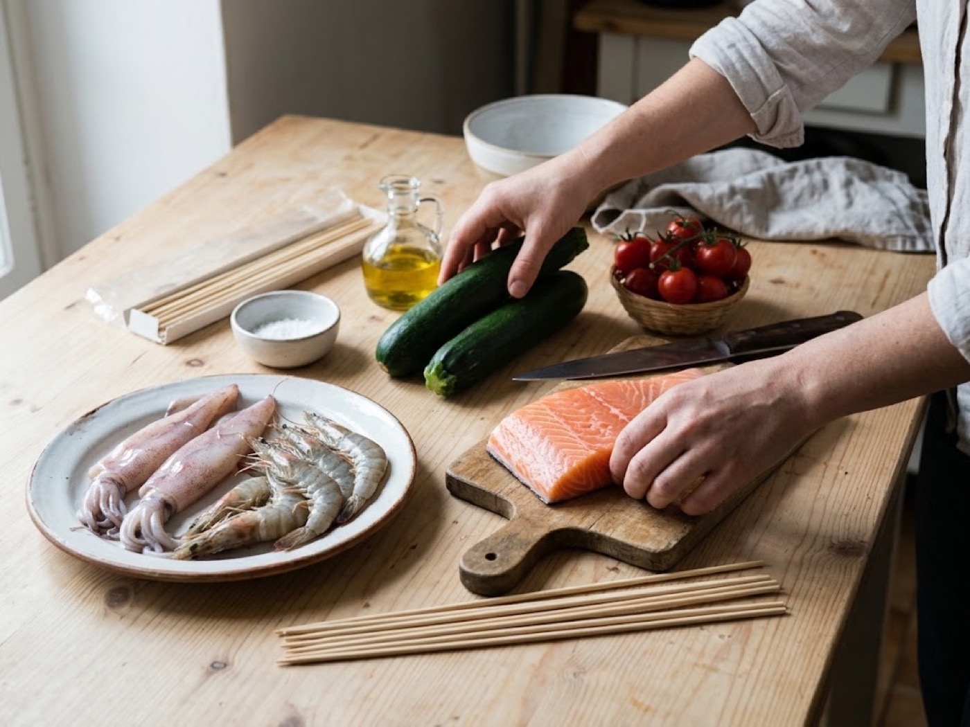 Spiedini di pesce alla griglia, passaggio 1