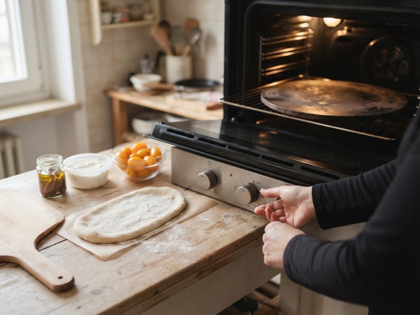 Pinsa Stracciatella Alici e Datterini Gialli, passaggio 1