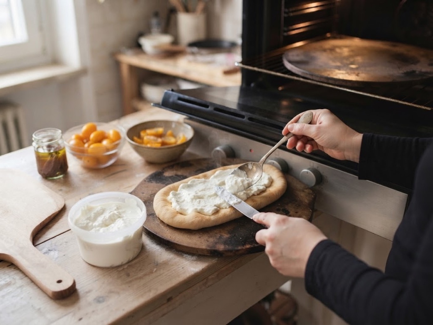 Pinsa Stracciatella Alici e Datterini Gialli, passaggio 4