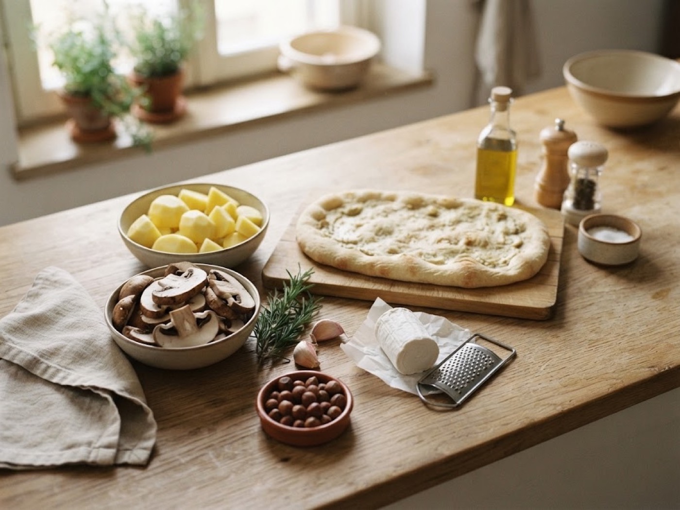 Pinsa con crema di patate e funghi, passaggio 1
