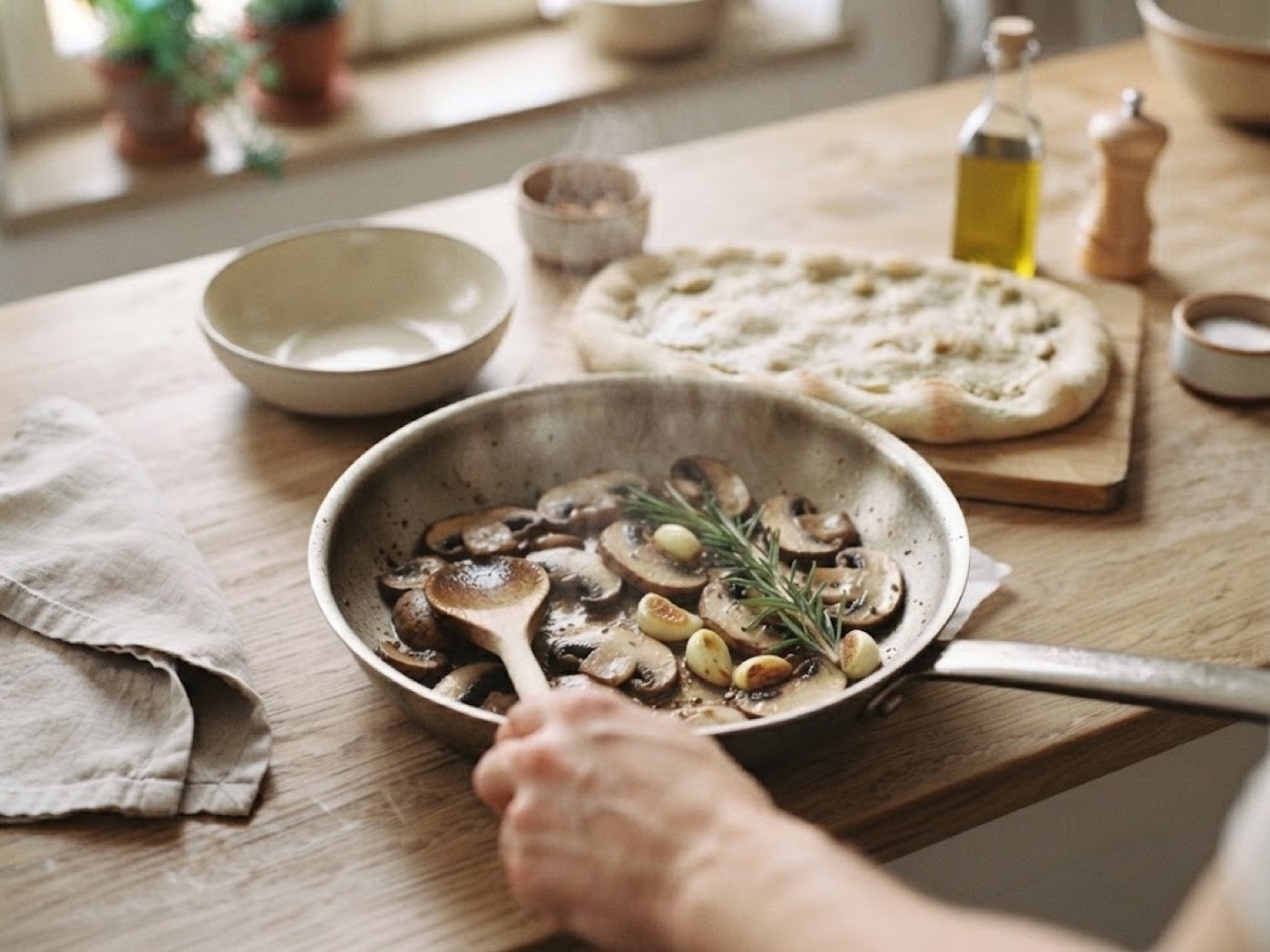 Pinsa con crema di patate e funghi, passaggio 3