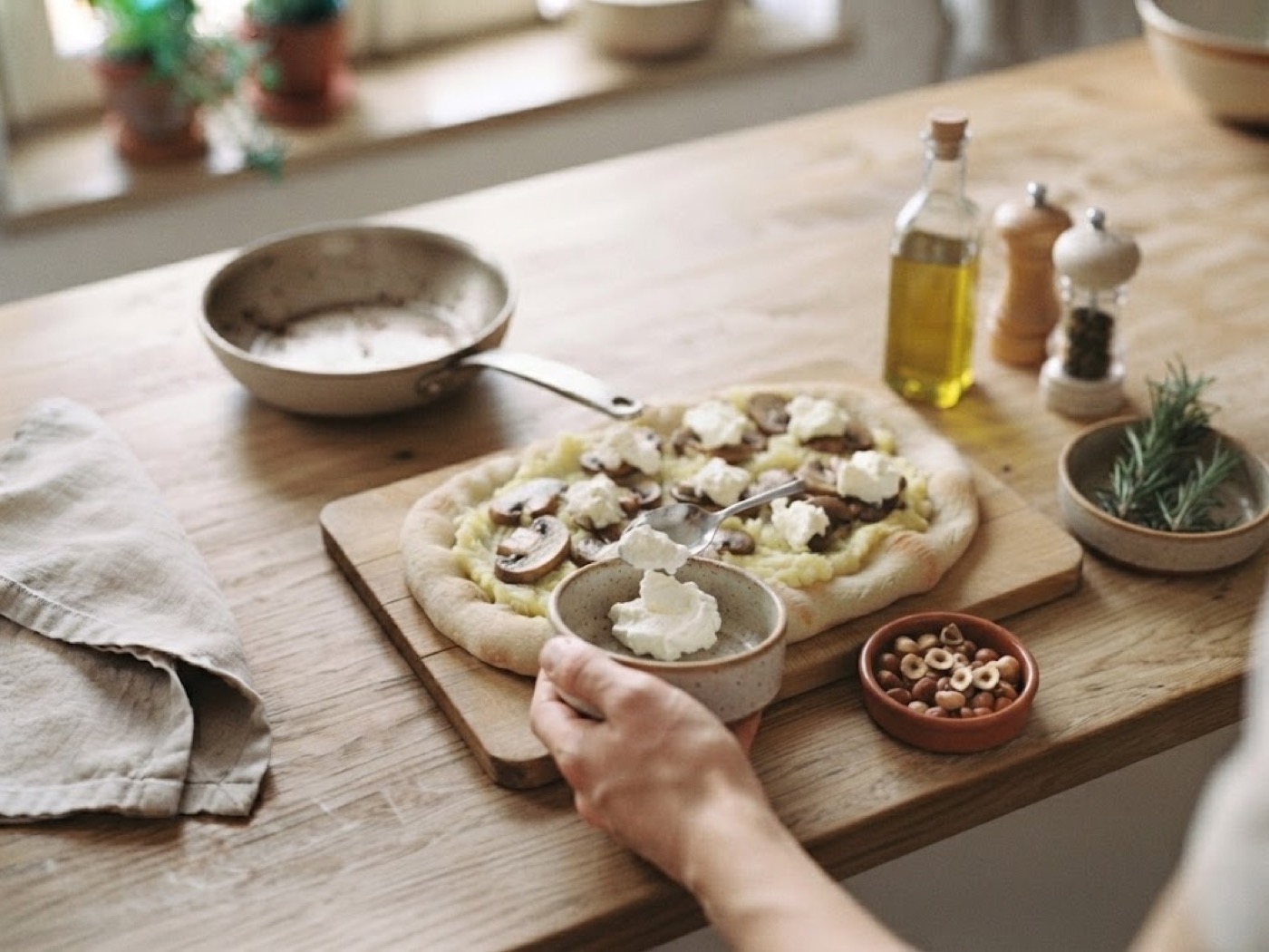 Pinsa con crema di patate e funghi, passaggio 5