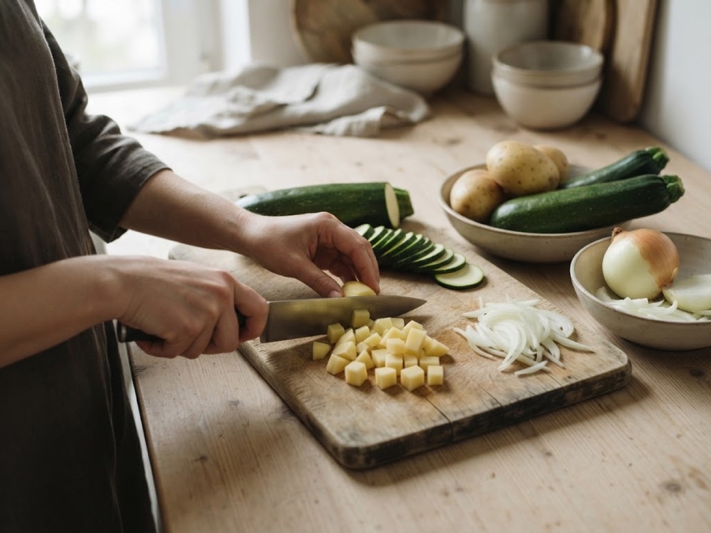 Frittata di zucchine, cipolle e patate, passaggio 1