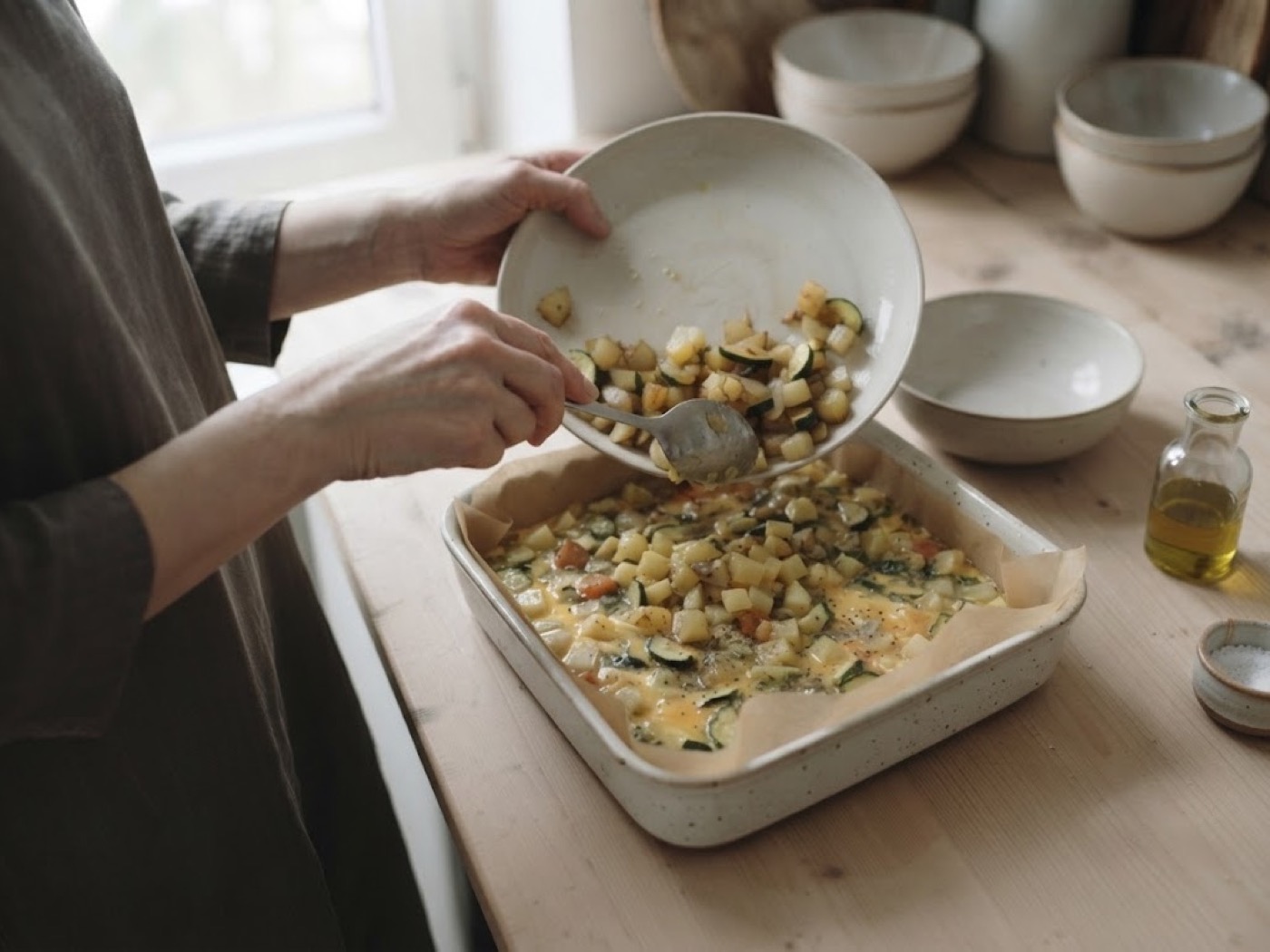 Frittata di zucchine, cipolle e patate, passaggio 9