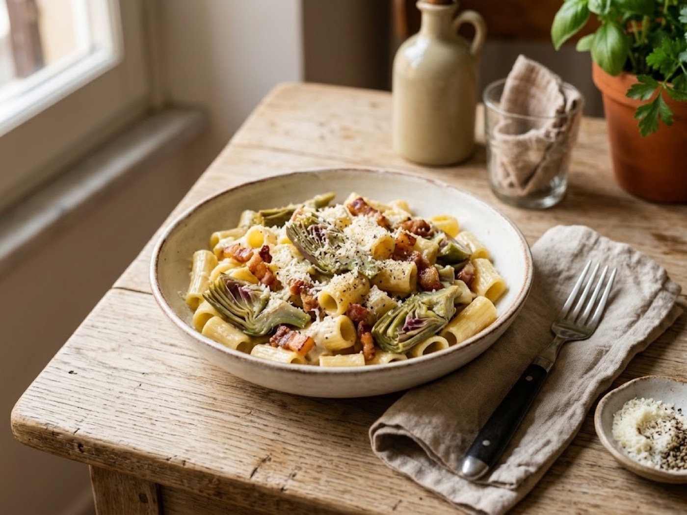 Pasta Carciofi e Guanciale
