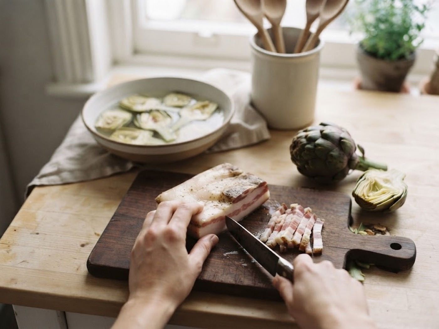Pasta Carciofi e Guanciale, passaggio 2