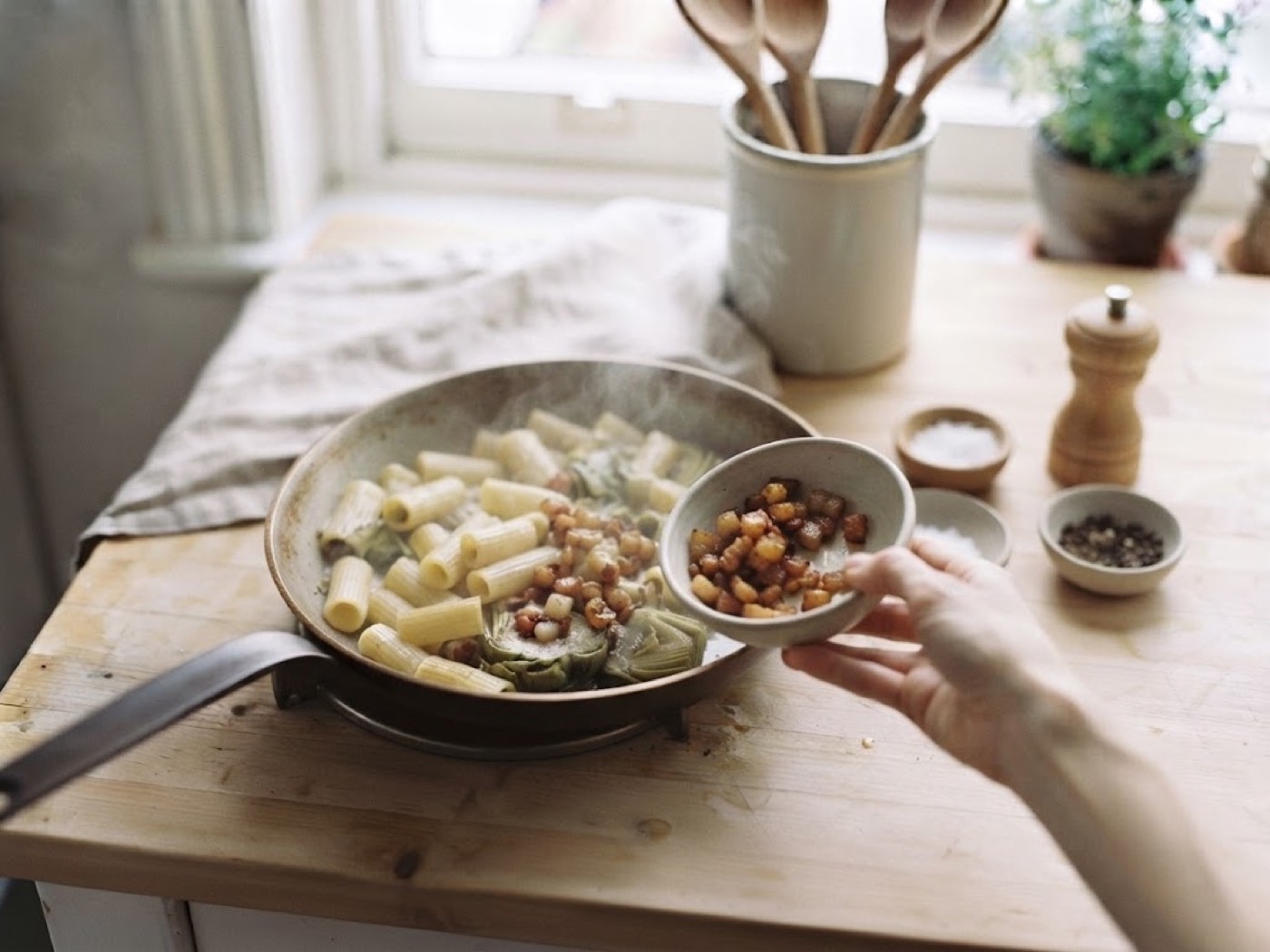 Pasta Carciofi e Guanciale, passaggio 9