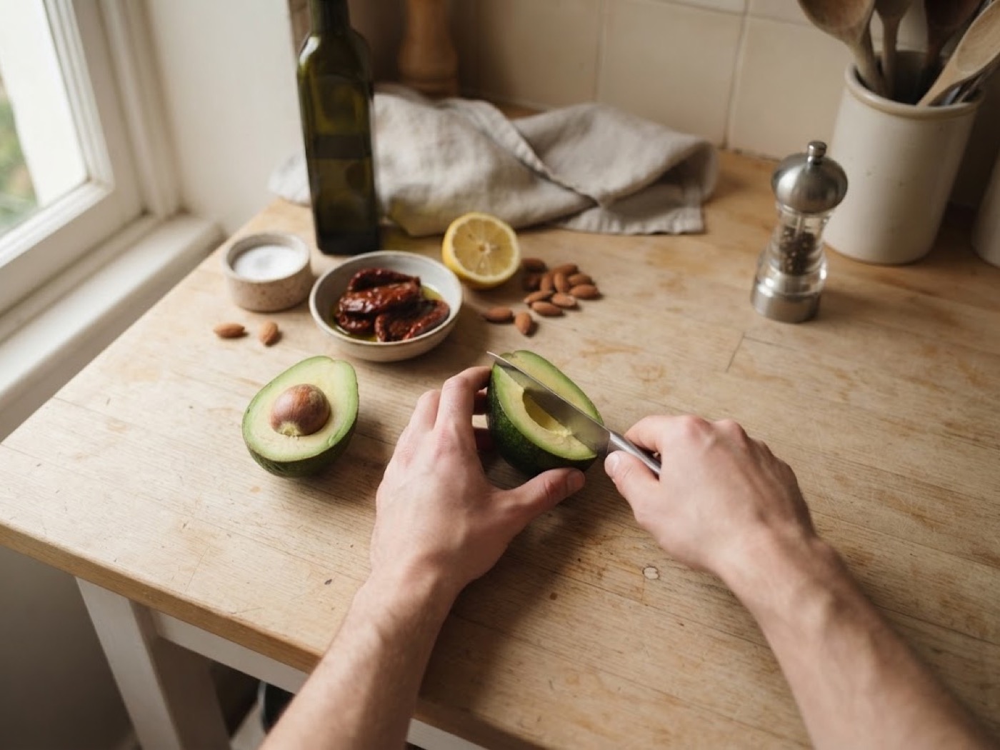 Pasta con avocado e pomodorini secchi, passaggio 1