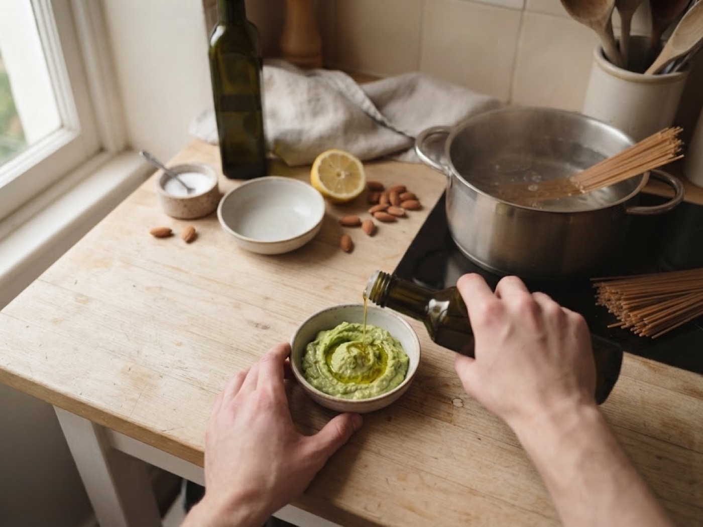 Pasta con avocado e pomodorini secchi, passaggio 3