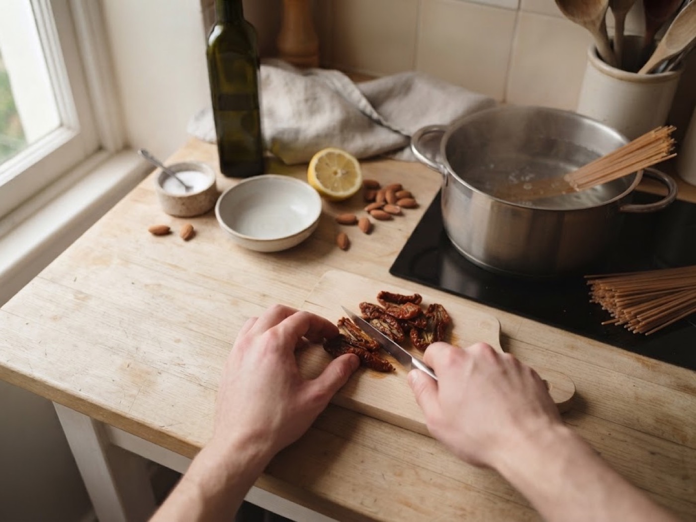 Pasta con avocado e pomodorini secchi, passaggio 4