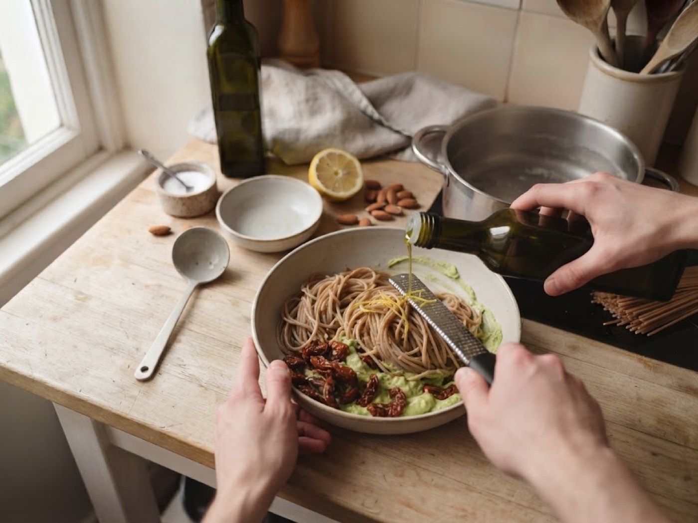 Pasta con avocado e pomodorini secchi, passaggio 6