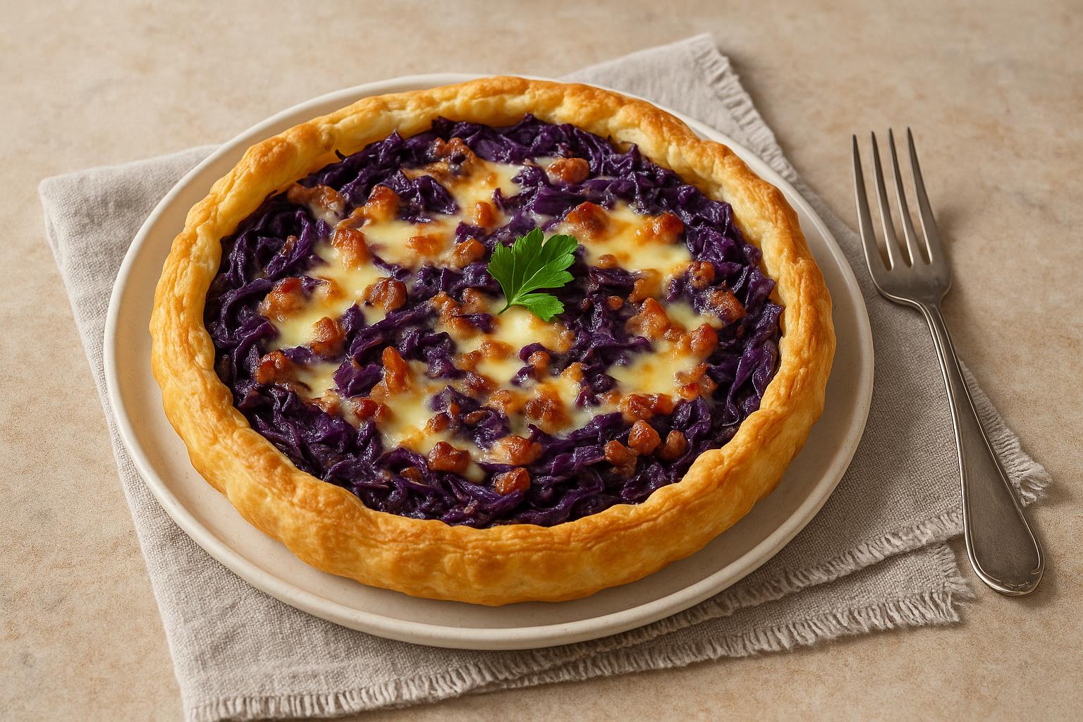 Torta salata con cavolo viola e provola