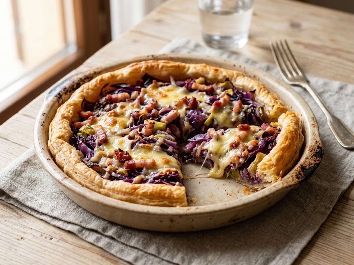 Torta salata con cavolo viola e provola