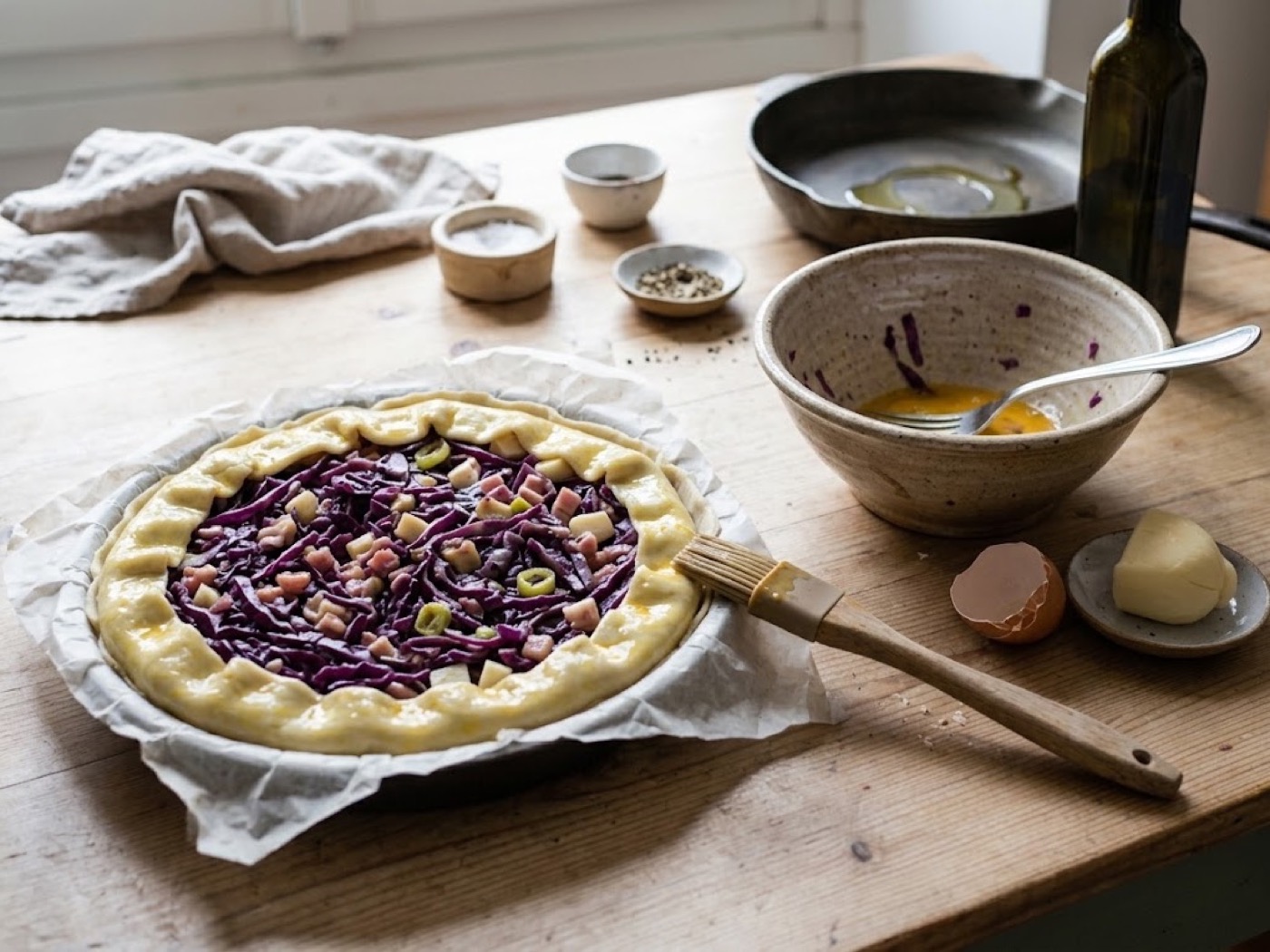 Torta salata con cavolo viola e provola, passaggio 4