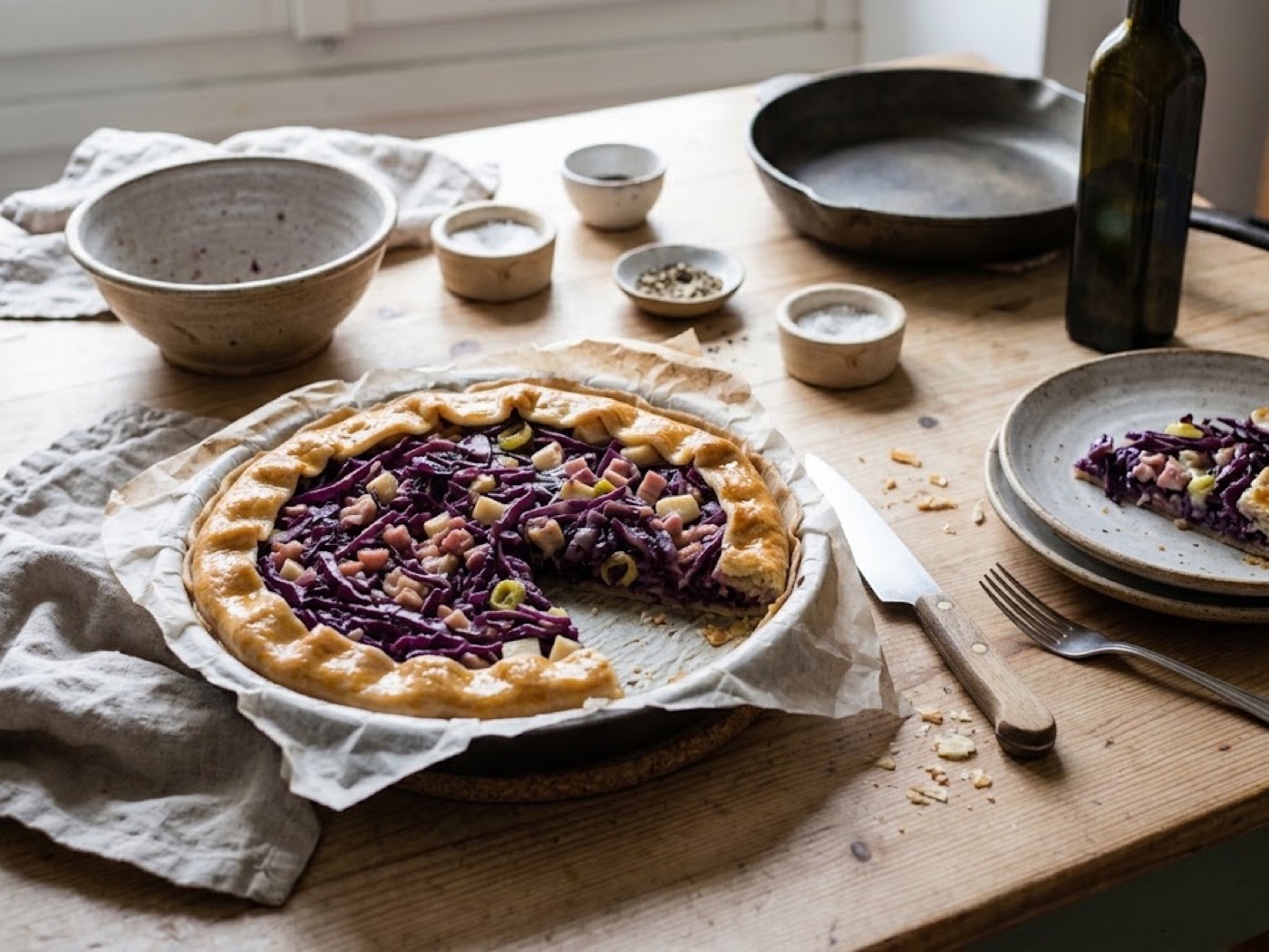 Torta salata con cavolo viola e provola, passaggio 5