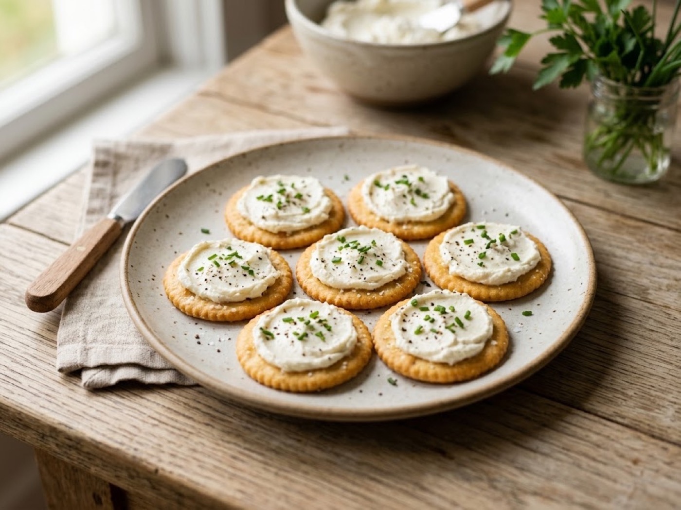 Crackers con formaggio fresco