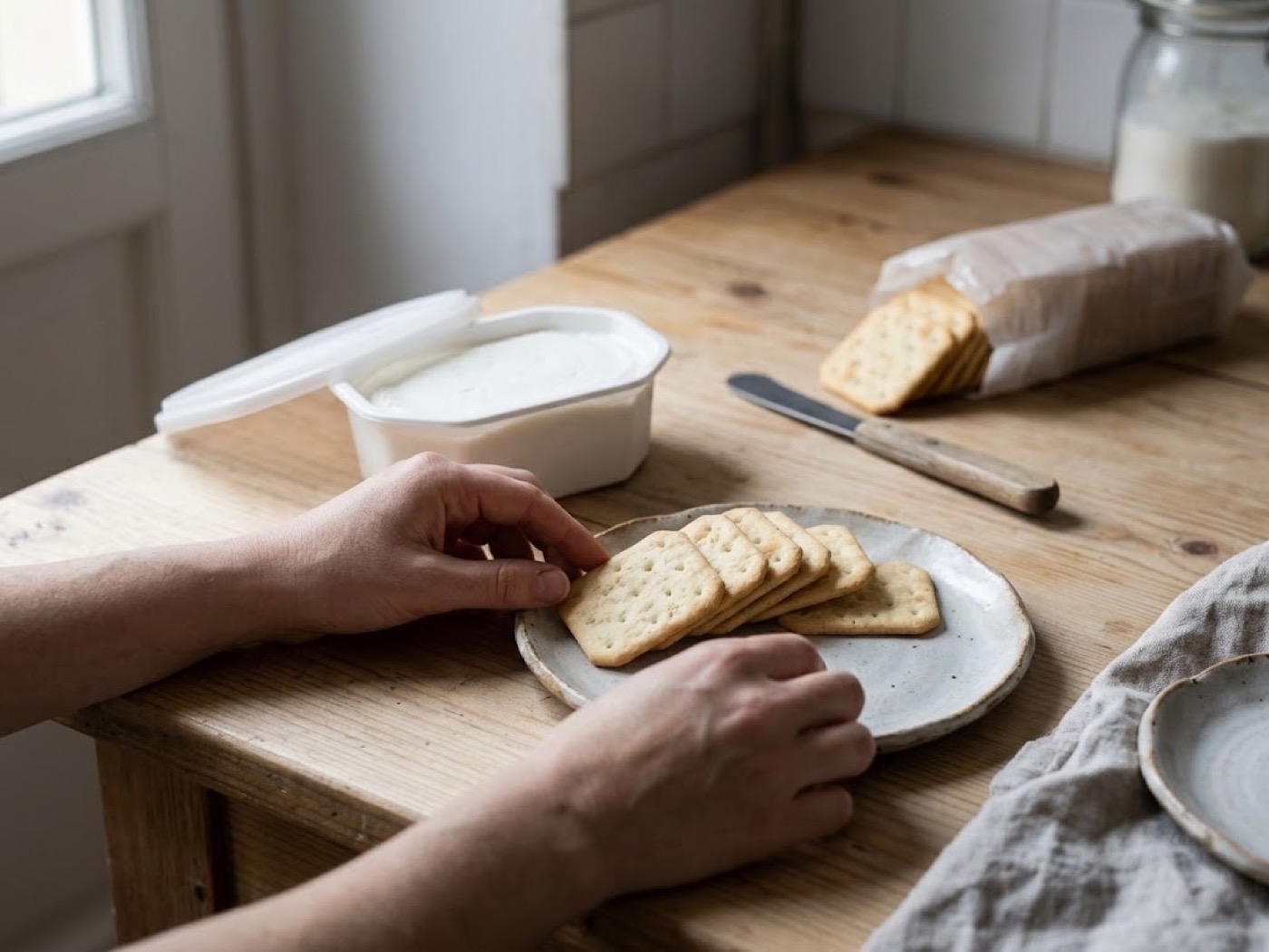 Crackers con formaggio fresco, passaggio 2