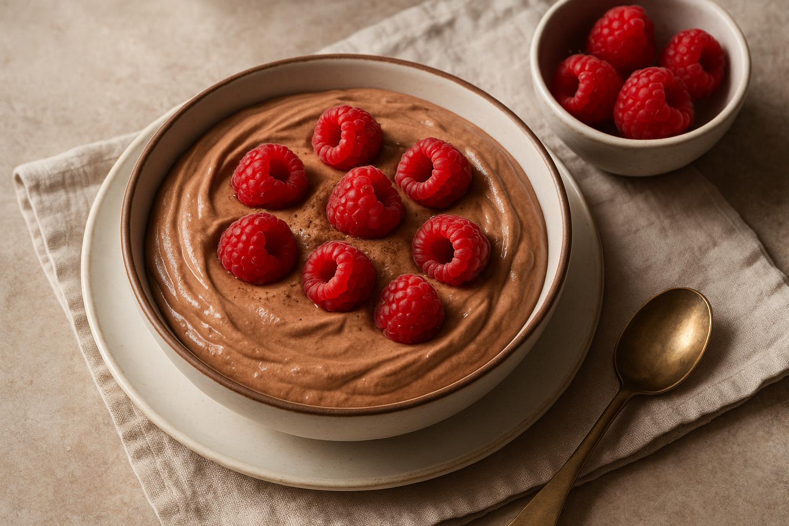 Mousse di yogurt al cacao e lamponi