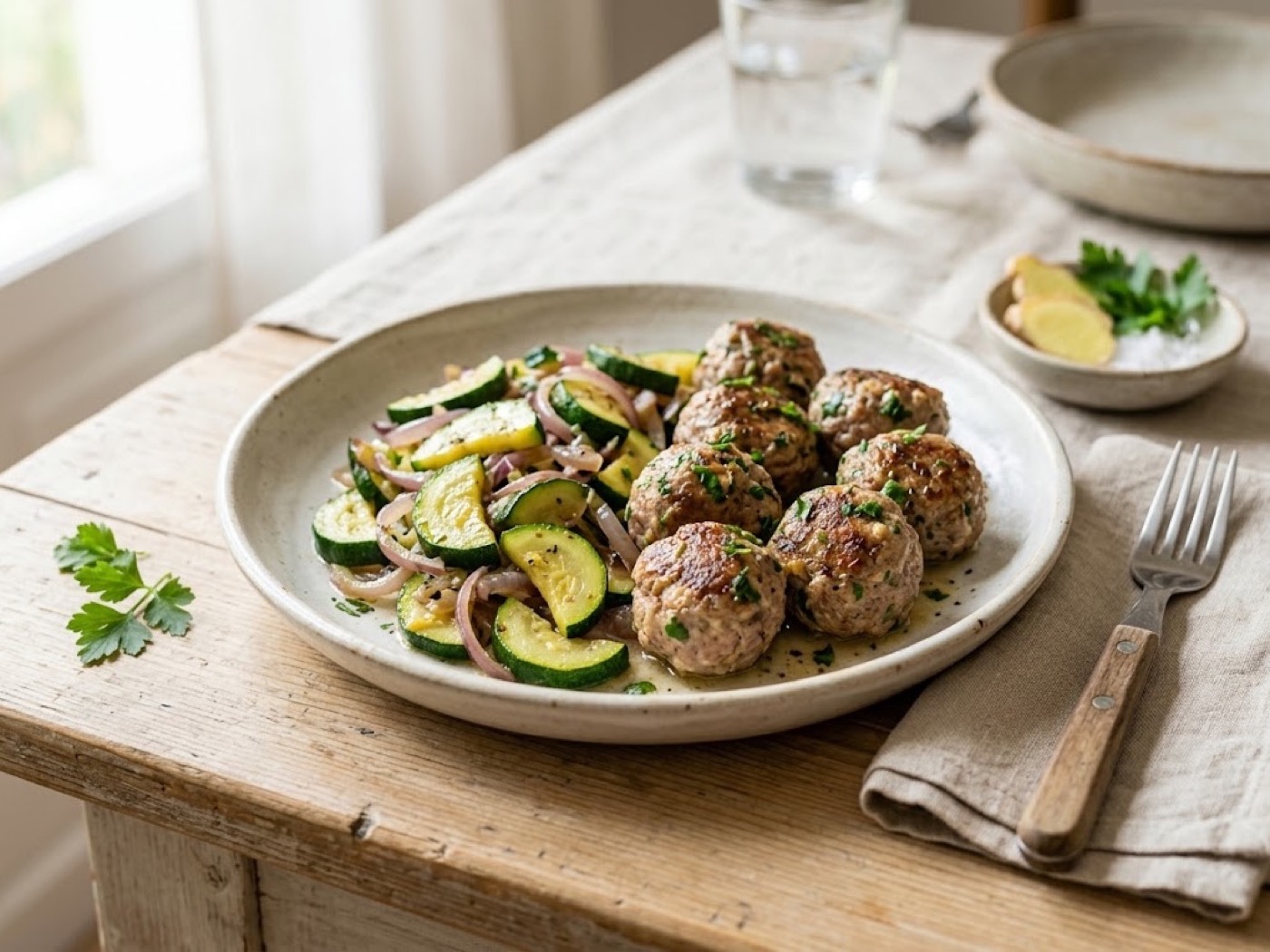 Polpette light di manzo allo zenzero con zucchine