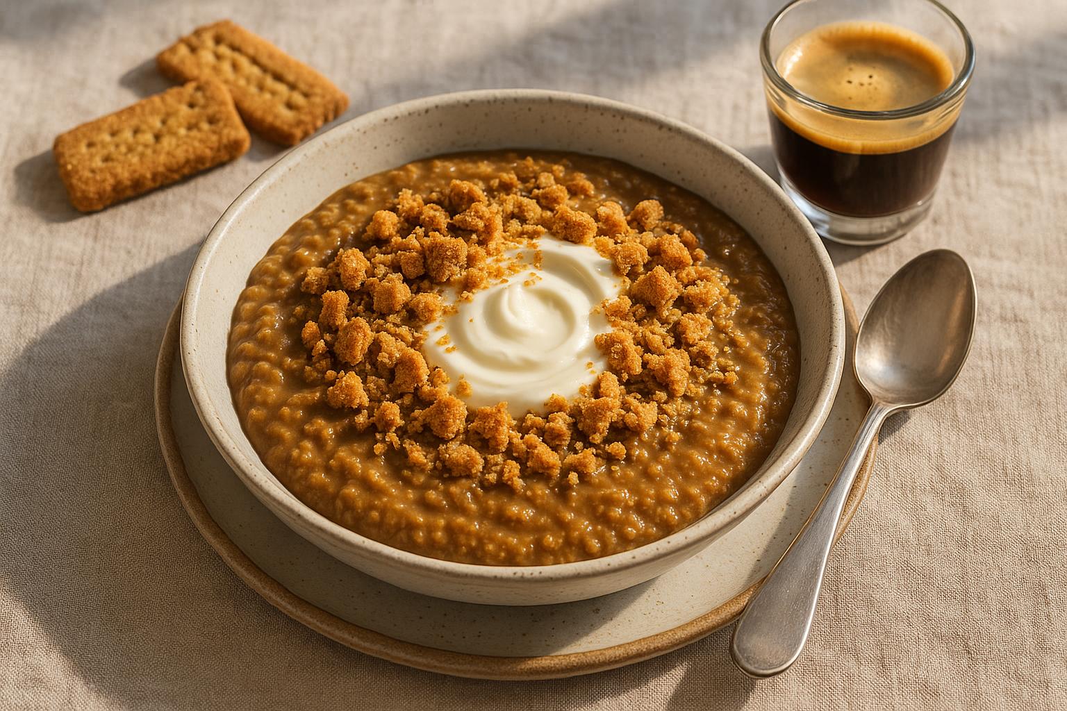 Porridge con caffè e biscotti