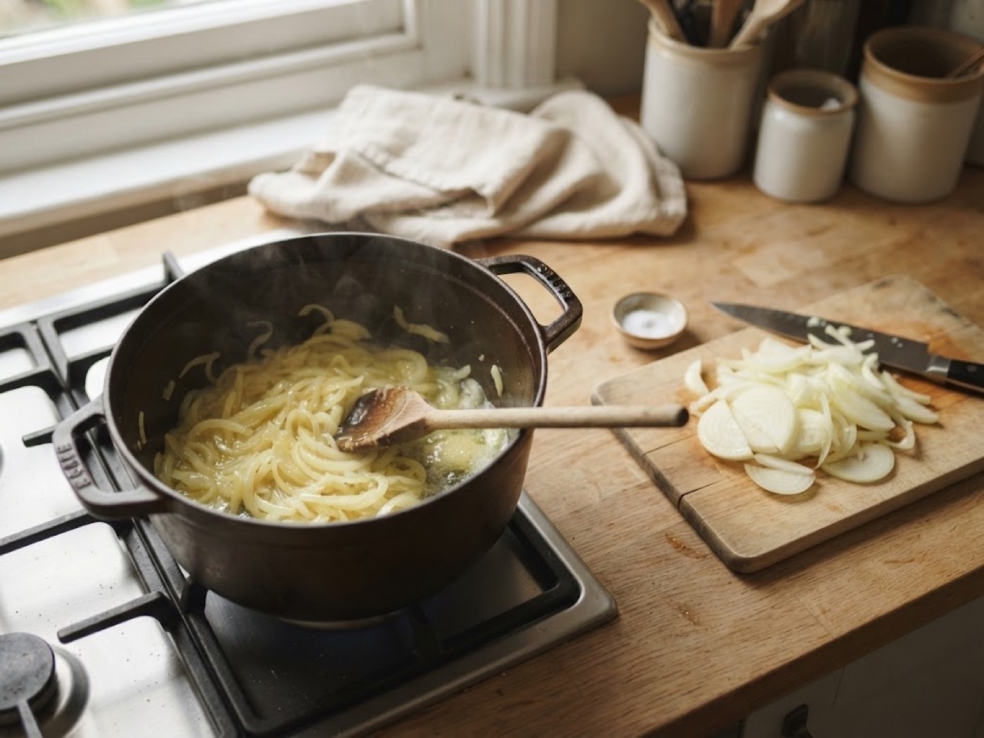 Zuppa di cipolla con crostone pancetta, passaggio 1