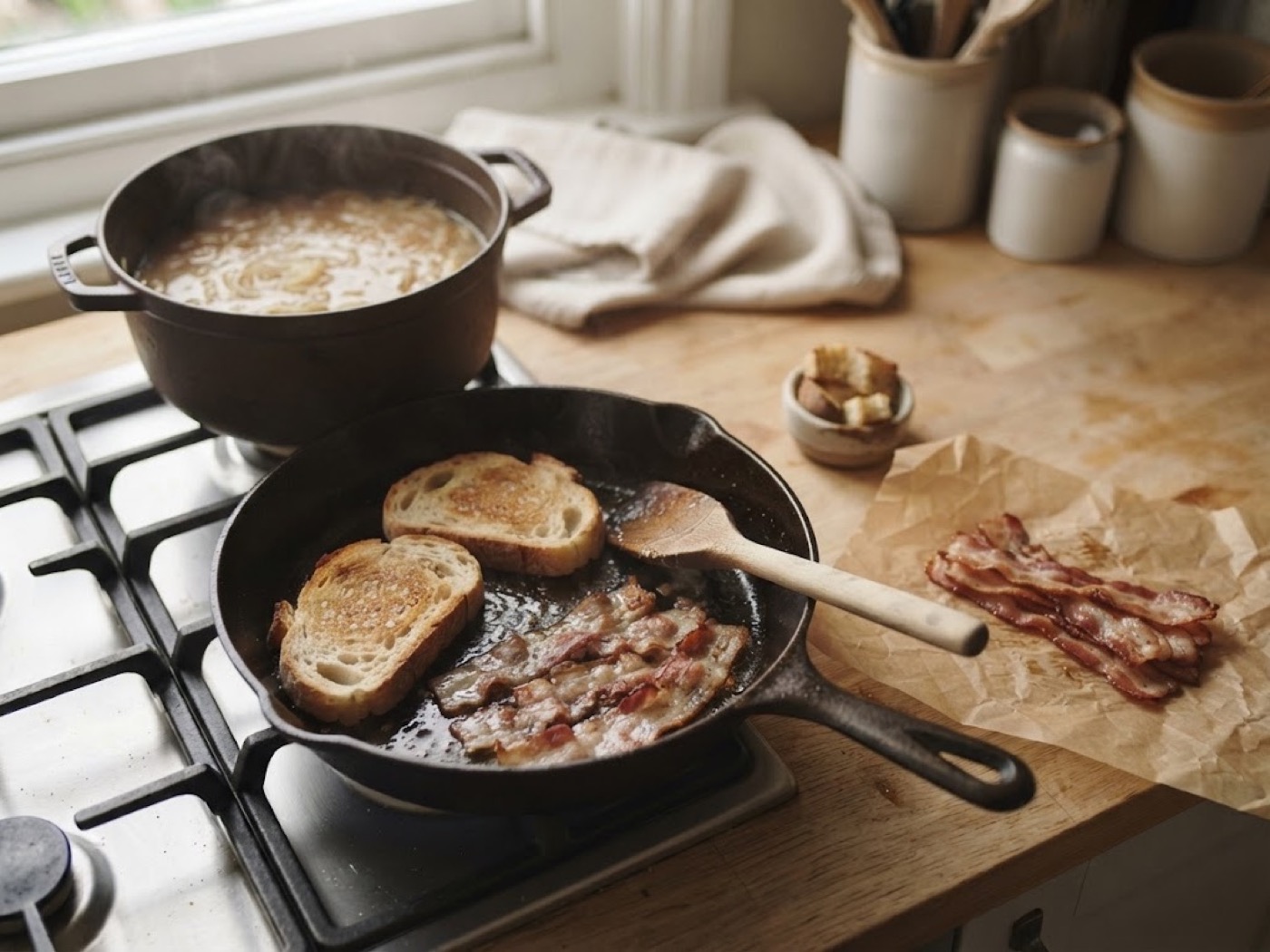 Zuppa di cipolla con crostone pancetta, passaggio 3