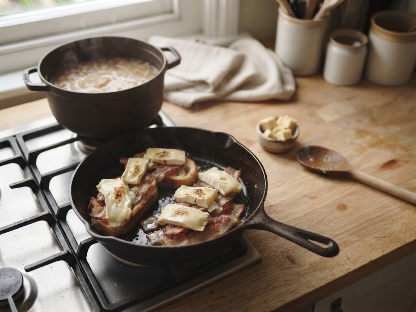 Zuppa di cipolla con crostone pancetta, passaggio 4