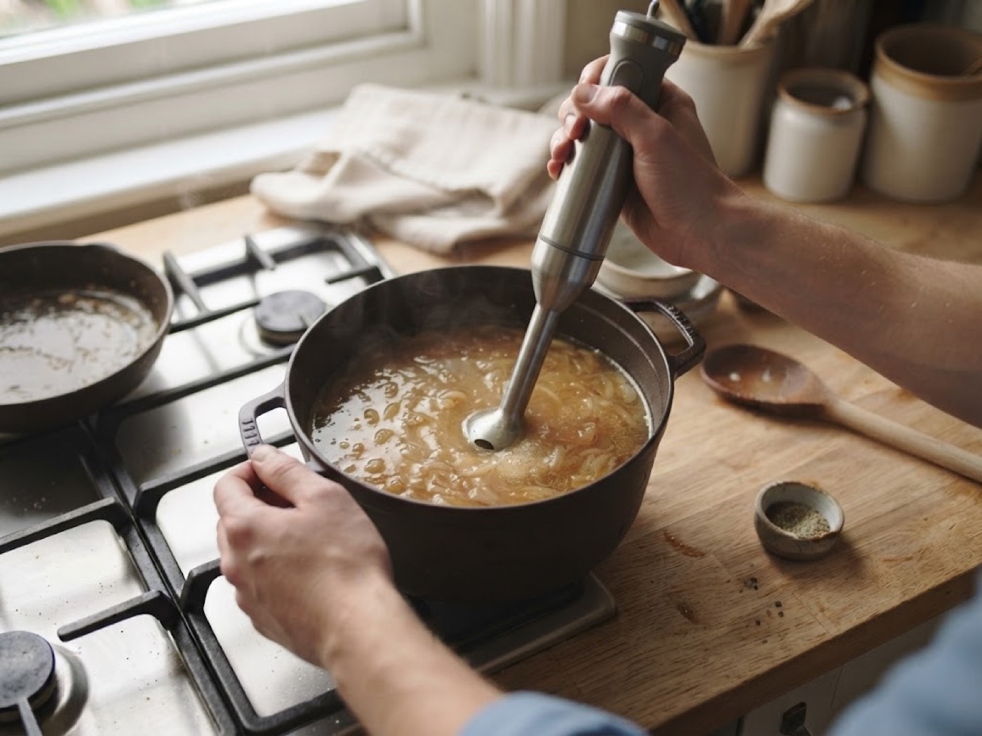 Zuppa di cipolla con crostone pancetta, passaggio 6