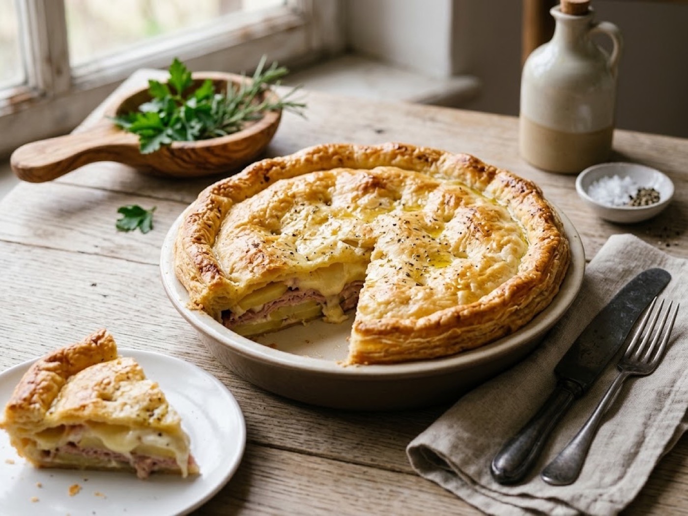 Torta rustica con stracchino, patate e prosciutto
