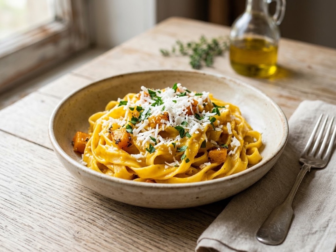 Fettuccine zucca e ricotta salata