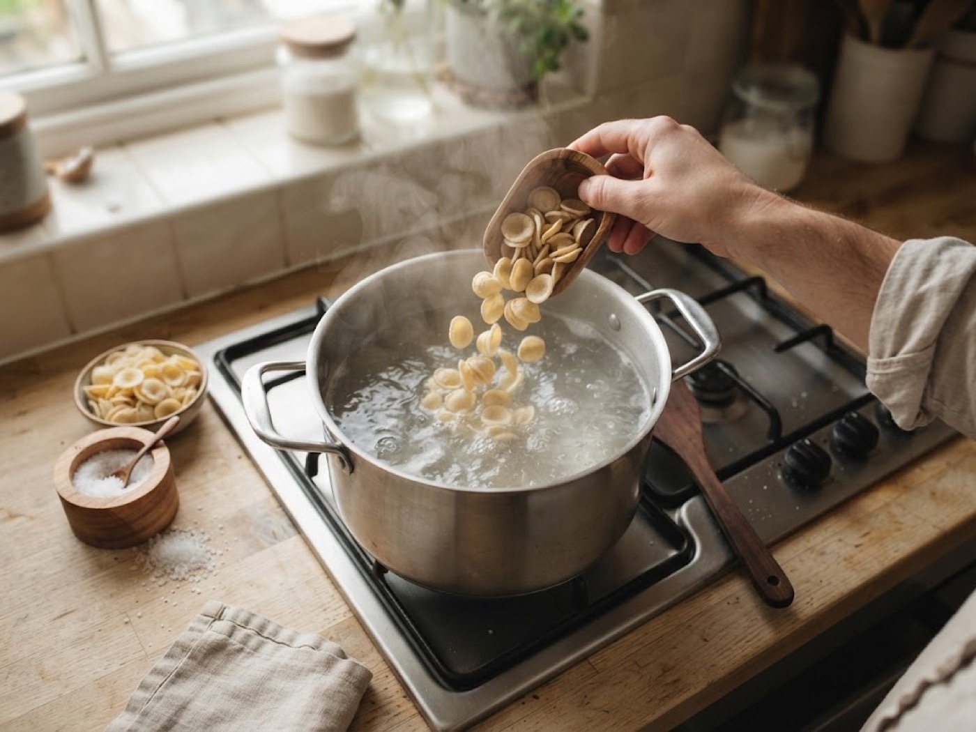 Orecchiette con Ricotta, Basilico e Pomodorini, passaggio 1
