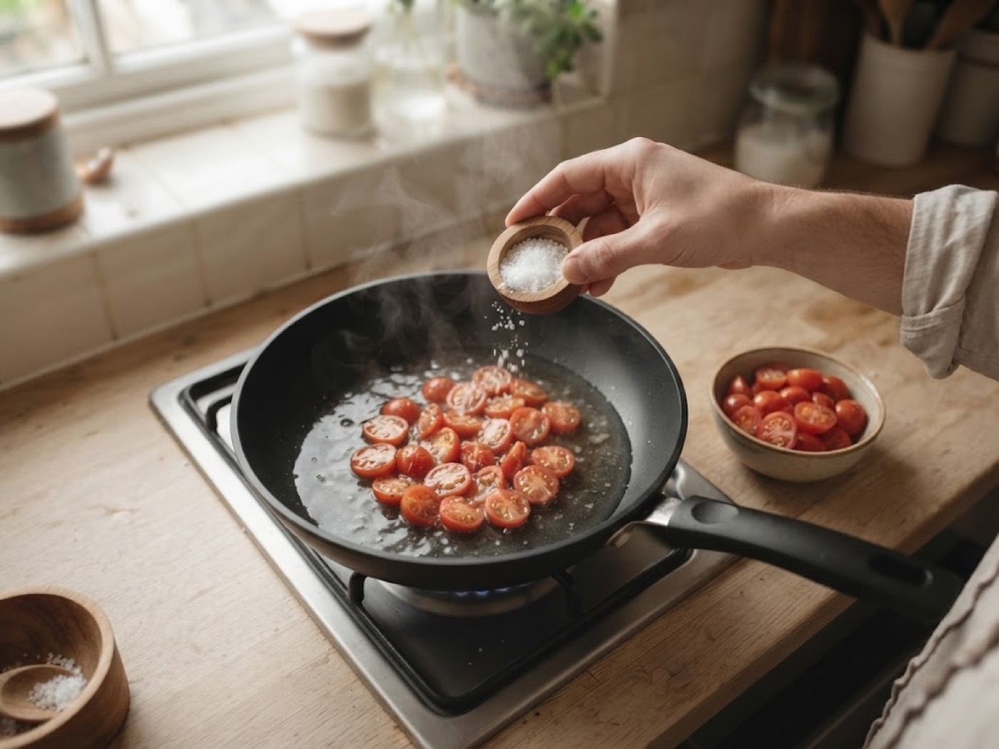 Orecchiette con Ricotta, Basilico e Pomodorini, passaggio 3