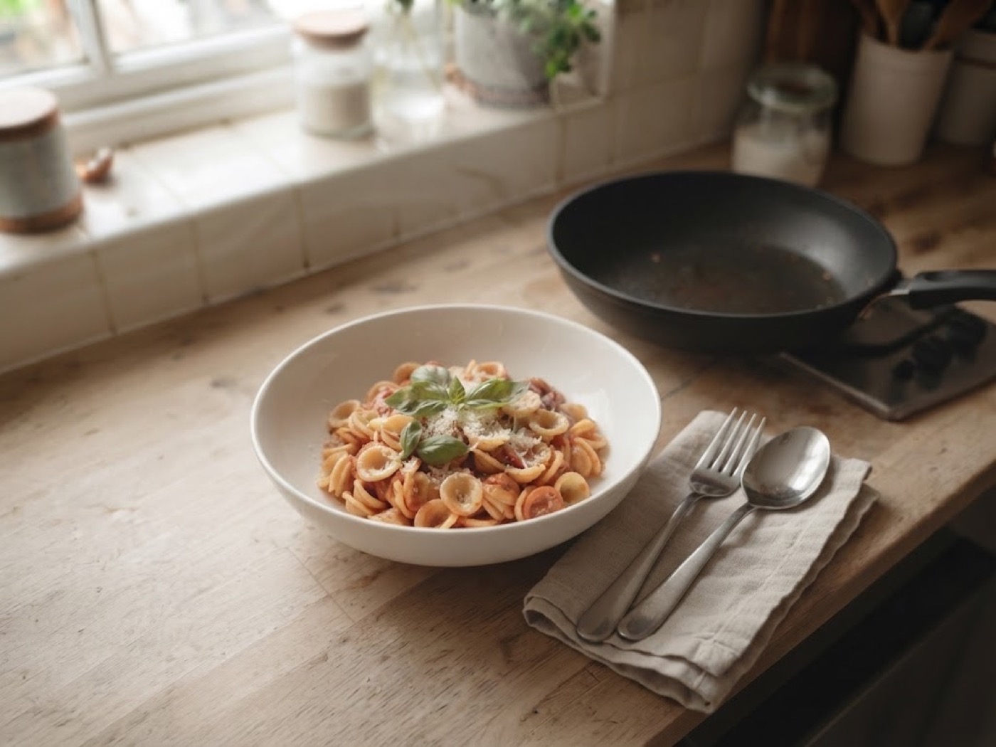 Orecchiette con Ricotta, Basilico e Pomodorini, passaggio 8
