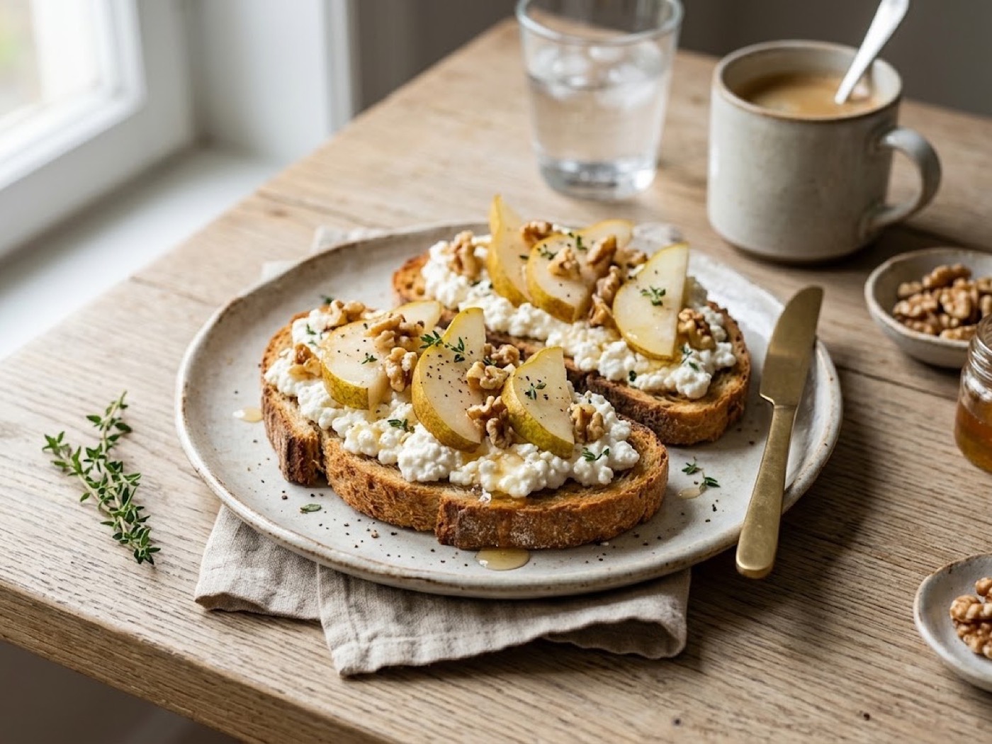 Toast al formaggio noci e pera