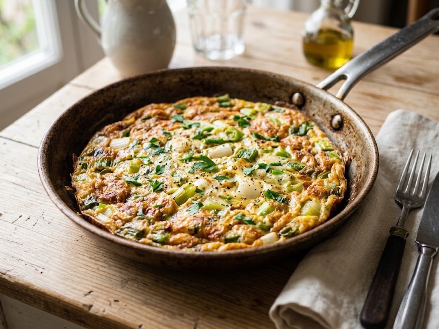 Frittata in padella con cipollotti
