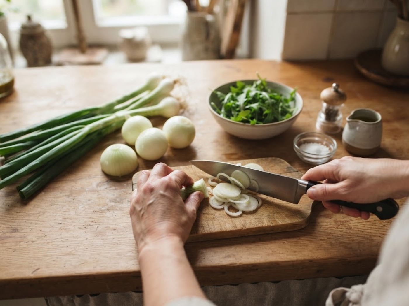 Frittata in padella con cipollotti, passaggio 1