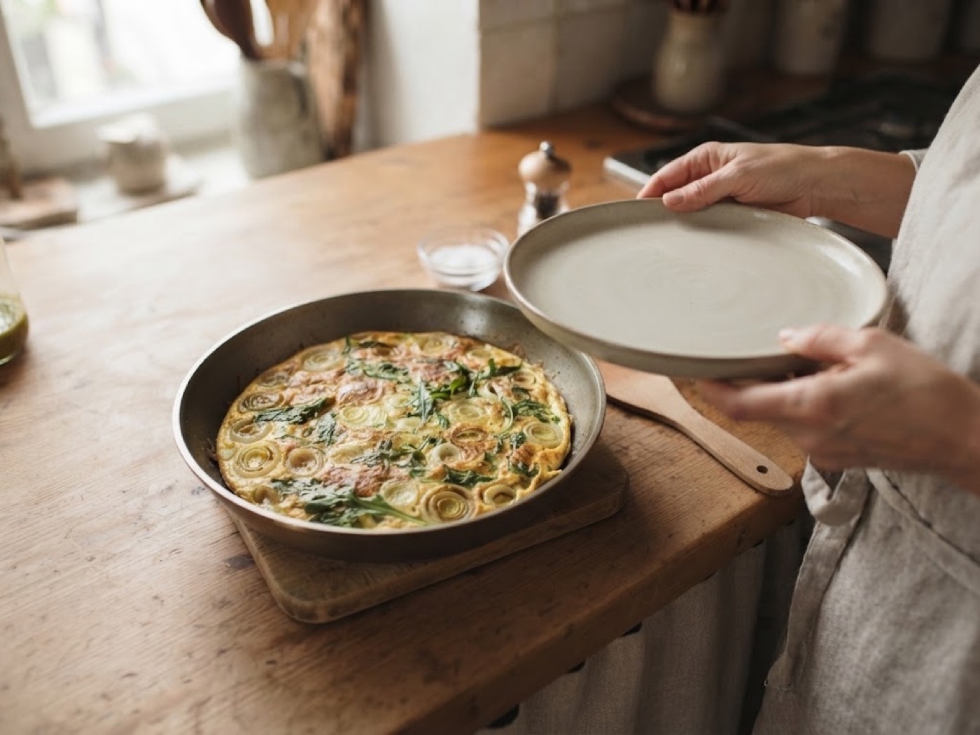 Frittata in padella con cipollotti, passaggio 2